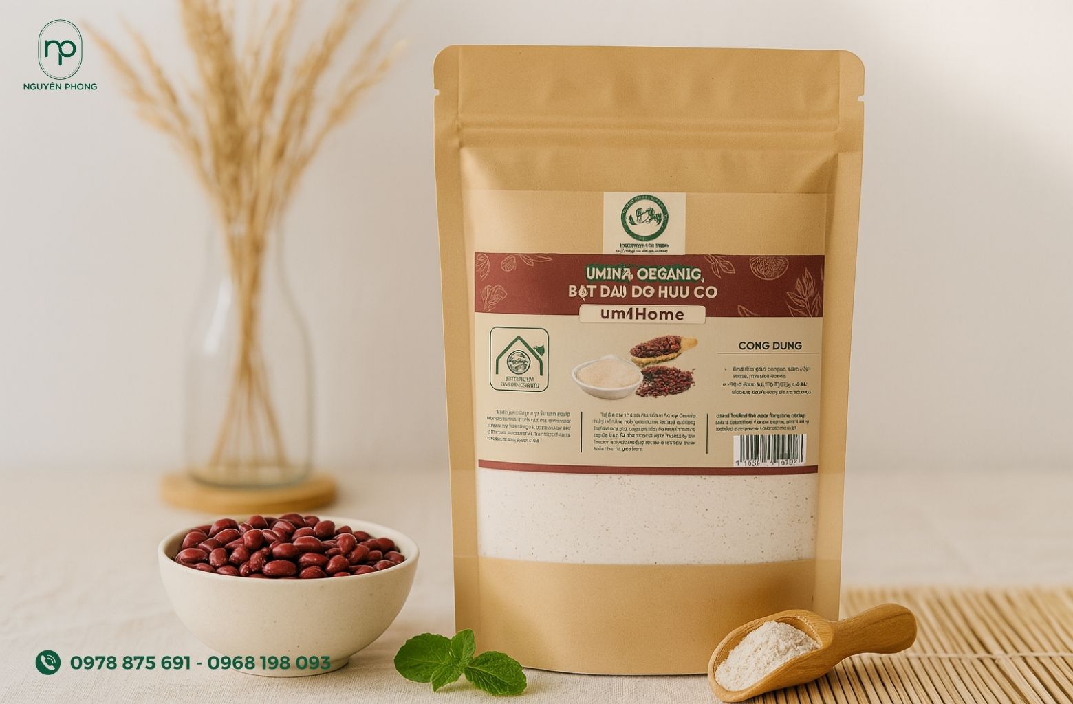 Kích thước tem bột đậu đỏ hữu cơ